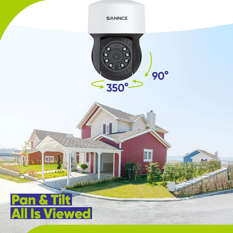 1080p 8CH PT Überwachungskamera System, 4 Stück 2MP Turret Kamera Schwarz & PT Kamera & Hybrid 5-in-1 DVR, 100ft Nachtsicht, Bewegungserkennung, IP66 Wasserdicht