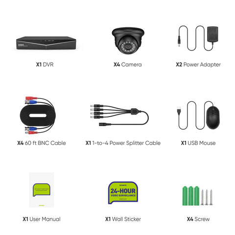 1080p 4-Channel Security Camera System - Hybrid 5-in-1 DVR, 4pcs 2MP Indoor Outdoor Cameras, Motion Detection, Weathproof