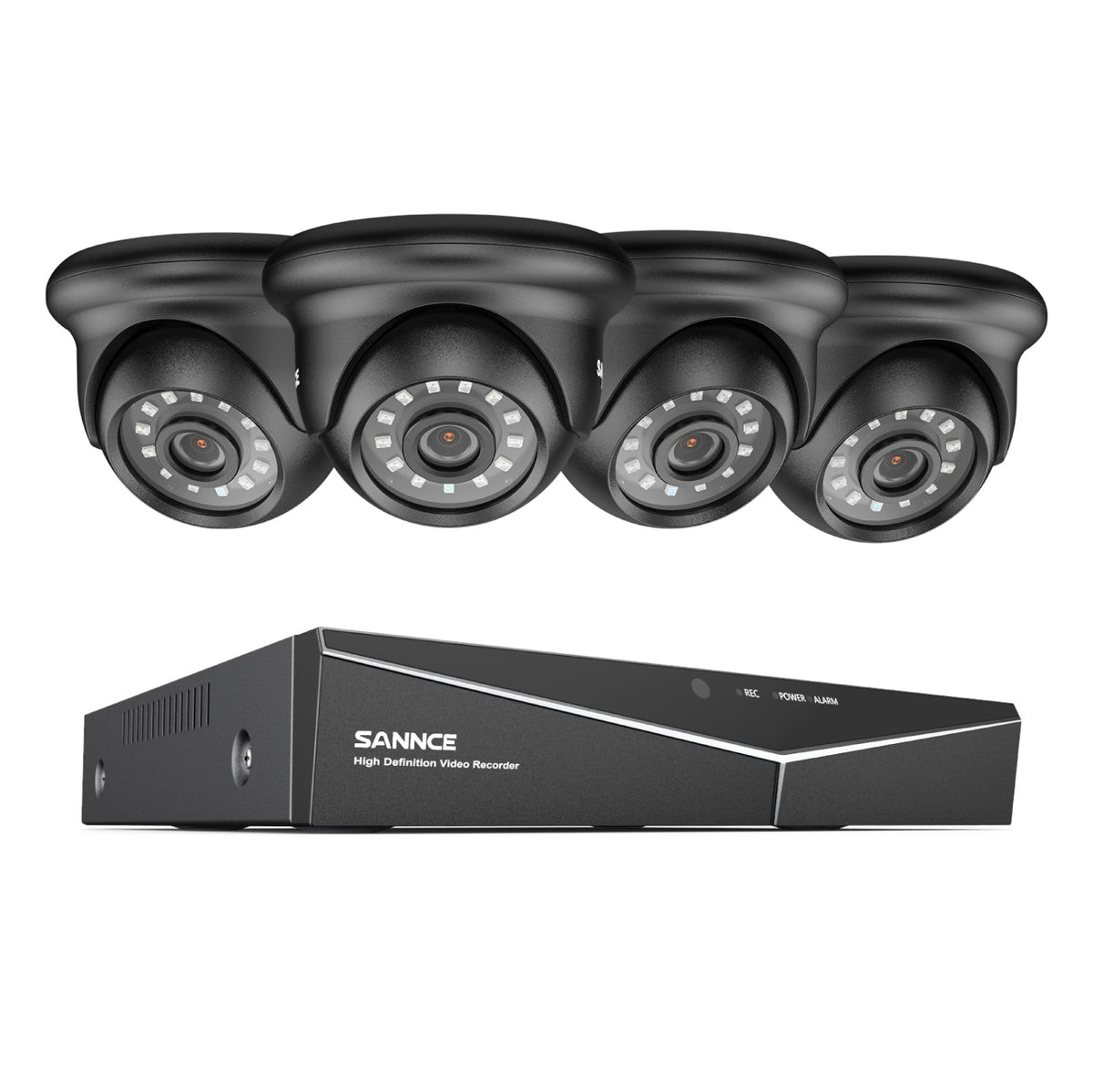 1080p 8CH Turret Überwachungskamera Set, 4 Stück 2MP Turret Kamera & Hybrid 5-in-1 DVR, Intelligente Bewegungserkennung, Fernzugriff