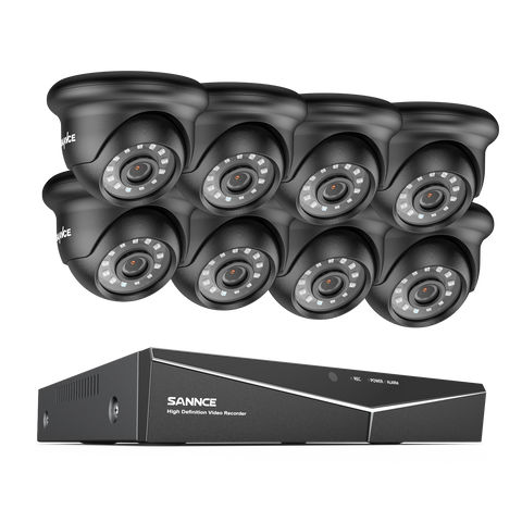 1080p 8CH Turret Überwachungskamera Set, 8 Stück 2MP Turret Kamera & Hybrid 5-in-1 DVR, Intelligente Bewegungserkennung, Fernzugriff