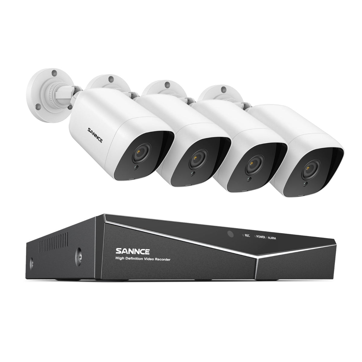 1080p 4CH kabelgebunden Überwachungskamera & DVR Set, 4 Stück 2MP Außen Bullet Kamera, Intelligente Bewegungserkennung, 100ft Infrarot Nachtsicht, IP66 Wasserdicht, Weiß