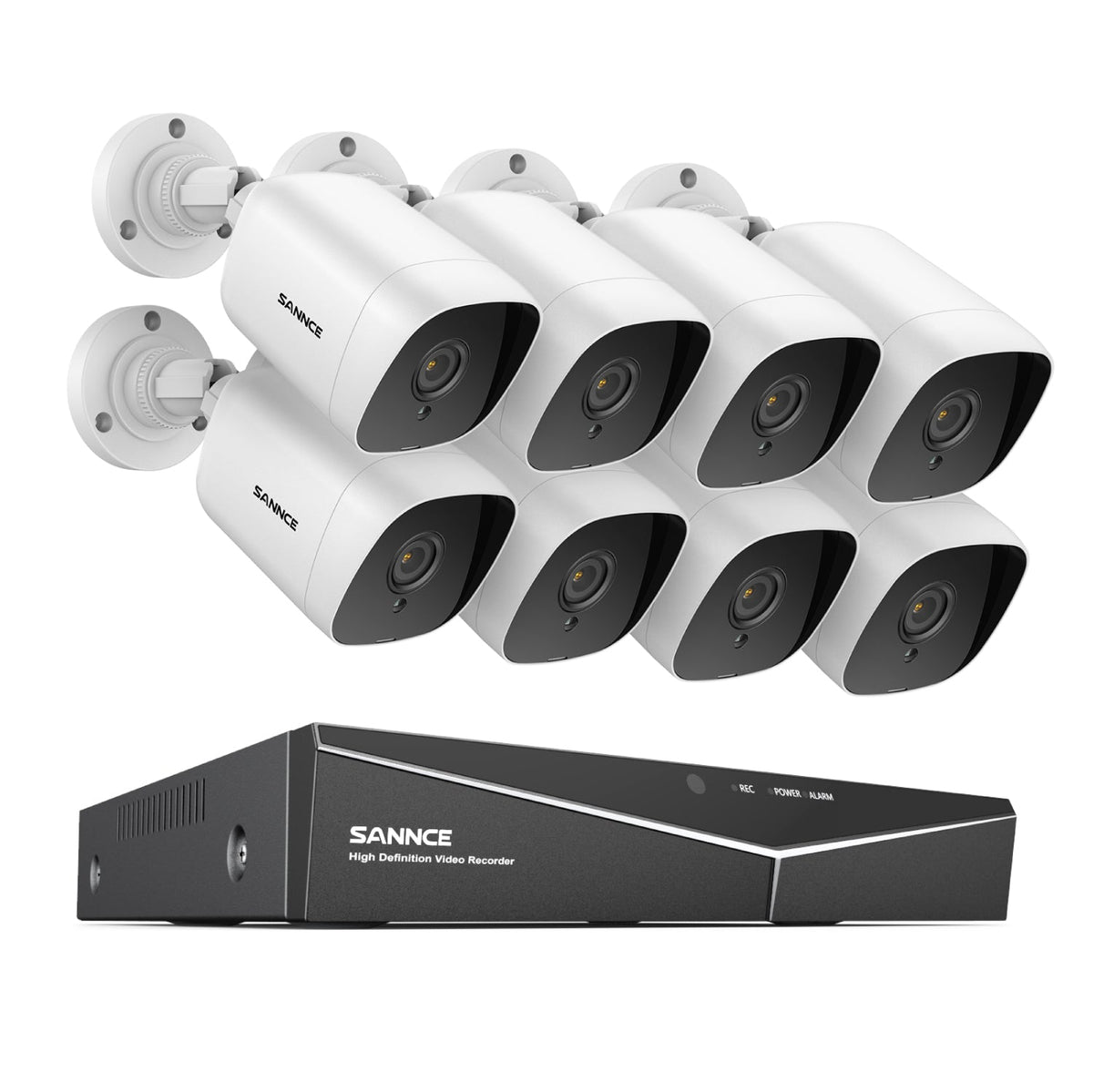 1080P 8CH Bullet Überwachungskamera Set, 8 Stück 2MP Bullet Kamera & Hybrid 5-in-1 DVR, Intelligente Bewegungserkennung, 100ft Nachtsicht, Weiß