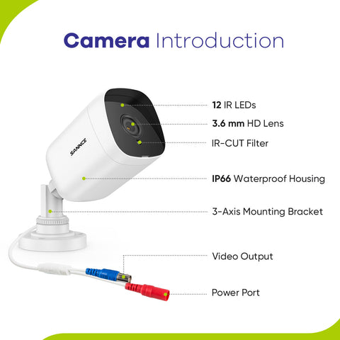 1080P 8CH Bullet Überwachungskamera Set, 6 Stück 2MP Bullet Kamera & Hybrid 5-in-1 DVR, Intelligente Bewegungserkennung, 100ft Nachtsicht, Weiß