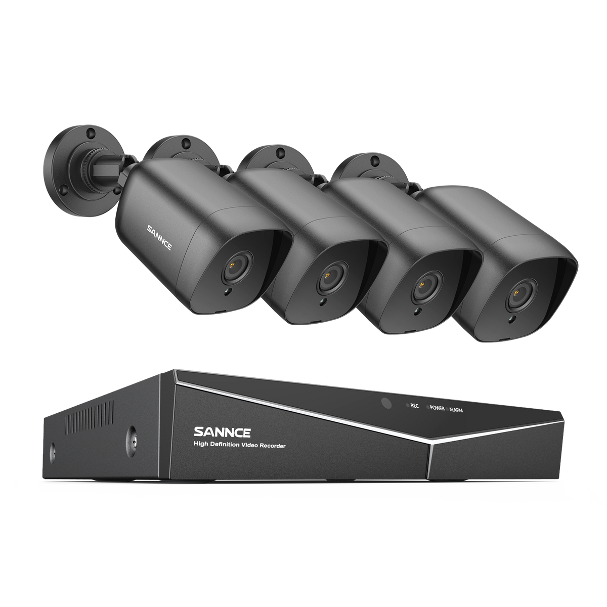 1080P 8CH Bullet Überwachungskamera Set, 4 Stück 2MP Bullet Kamera & Hybrid 5-in-1 DVR, Intelligente Bewegungserkennung, 100ft Nachtsicht, Schwarz