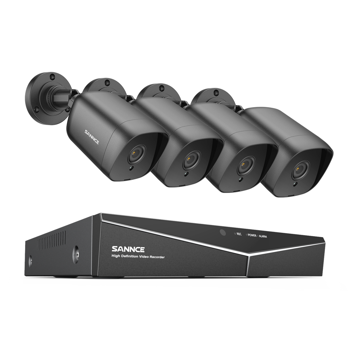 5MP 8CH Überwachungskamera & DVR Set, 4 Stück 5MP Bullet Kamera, Hybrid 5-in-1 DVR, Bewegungserkennung, IP66 Wasserdicht, 100ft Nachtsicht, Audio-Aufnahme, Schwarz