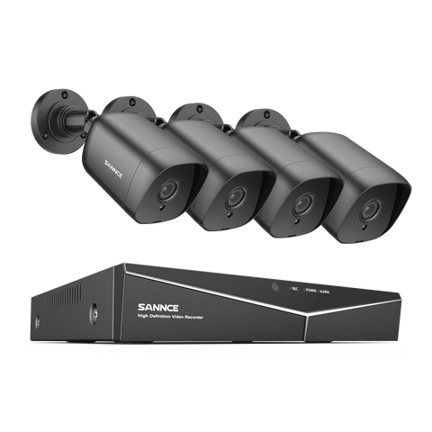 1080P 8CH Bullet Überwachungskamera Set, 4 Stück 2MP Bullet Kamera & Hybrid 5-in-1 DVR, Intelligente Bewegungserkennung, 100ft Nachtsicht, Schwarz