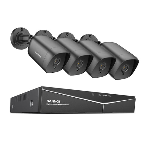 1080p 4CH kabelgebunden Überwachungskamera & DVR Set, 4 Stück 2MP Außen Bullet Kamera, Intelligente Bewegungserkennung, 100 ft Infrarot Nachtsicht, IP66 Wasserdicht, Schwarz