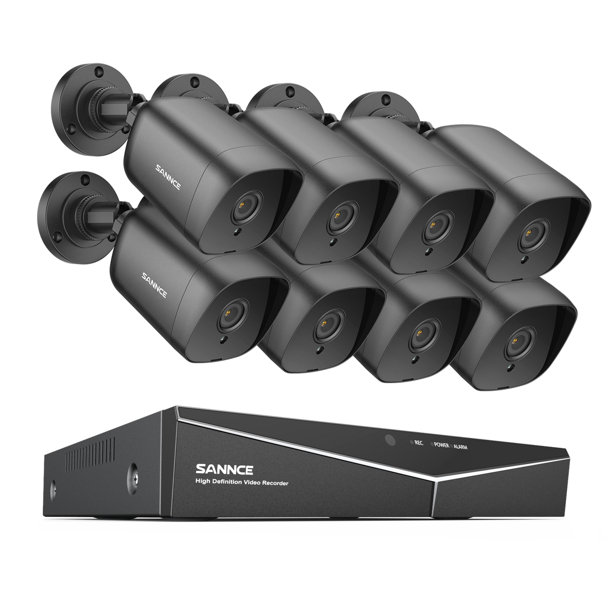 1080P 8CH Bullet Überwachungskamera Set, 8 Stück 2MP Bullet Kamera & Hybrid 5-in-1 DVR, Intelligente Bewegungserkennung, 100ft Nachtsicht, Schwarz