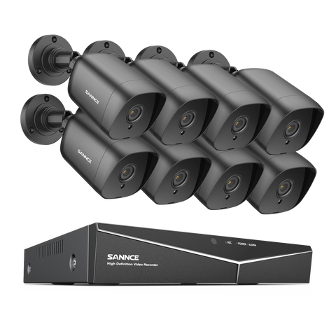 5MP 8CH Überwachungskamera & DVR Set, 8 Stück 5MP Bullet Kamera, Hybrid 5-in-1 DVR, Bewegungserkennung, IP66 Wasserdicht, 100ft Nachtsicht, Audio-Aufnahme, Schwarz
