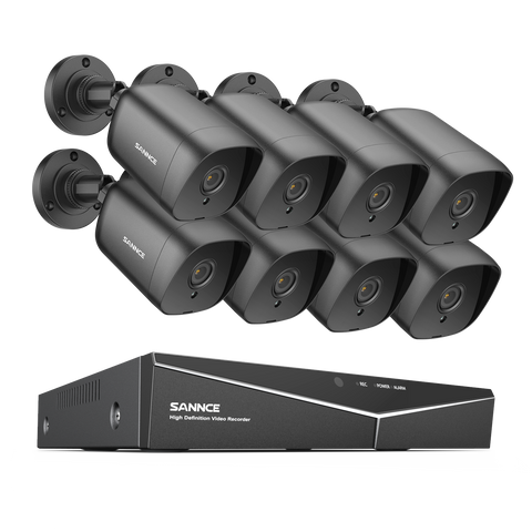 1080P 8CH Bullet Überwachungskamera Set, 8 Stück 2MP Bullet Kamera & Hybrid 5-in-1 DVR, Intelligente Bewegungserkennung, 100ft Nachtsicht, Schwarz