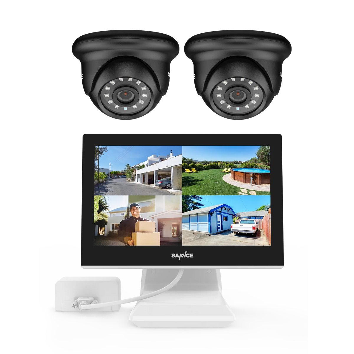 1080p 4CH Überwachungskamera Set, 2 Stück Dome Kamera für Außen, 10.1’’ Farbiger LCD-Monitor, Intelligente Bewegungserkennung, IP66 Wasserdicht, Schwarz