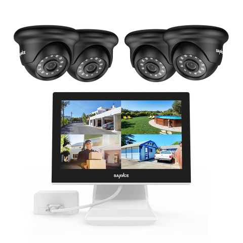1080p 4CH Überwachungskamera Set, 4 Stück 2MP Dome Kamera für Außen, 10.1’’ Farbiger LCD-Monitor, Intelligente Bewegungserkennung, IP66 Wasserdicht, Schwarz