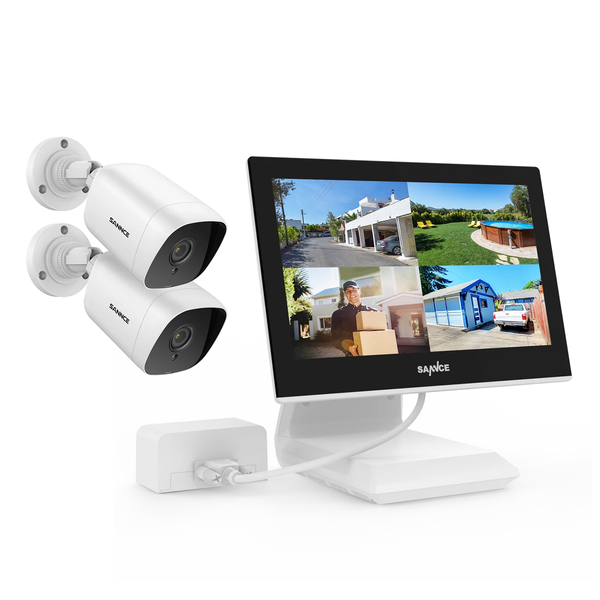 1080p 4CH Überwachungskamera Set, 2 Stück Bullet Kamera für Außen, 10.1’’ Farbiger LCD-Monitor, IP66 Wasserdicht, Weiß