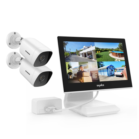 1080p 4CH Überwachungskamera Set, 2 Stück Bullet Kamera für Außen, 10.1’’ Farbiger LCD-Monitor, IP66 Wasserdicht, Weiß