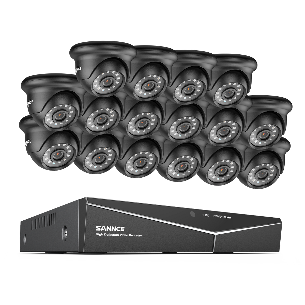 1080p 16CH Analog Überwachungskamera & DVR Set, 16 Stück Schwarz Außen Turret Kamera, Intelligente Bewegungserkennung, 100ft Infrarot Nachtsicht, IP66 Wasserdicht