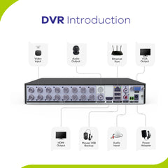 1080p 16CH Analog Überwachungskamera & DVR Set, 8 Stück Schwarz Außen Turret Kamera, Intelligente Bewegungserkennung, 100ft Infrarot Nachtsicht, IP66 Wasserdicht