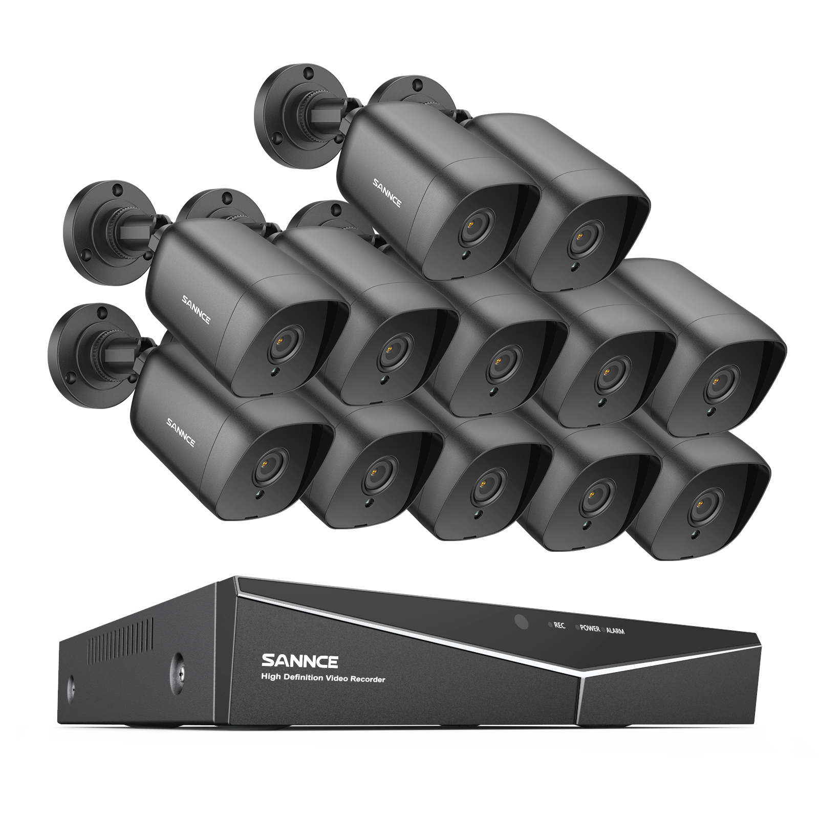 1080p 16CH Analog Überwachungskamera & DVR Set, 12 Stück Schwarz Außen ...