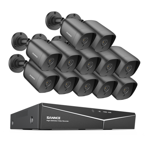 1080p 16 Channel 12 Camera Outdoor Wired Security System, Smart Motion Detection, 100 ft Infrared Night Vision, IP66 Weatherproof