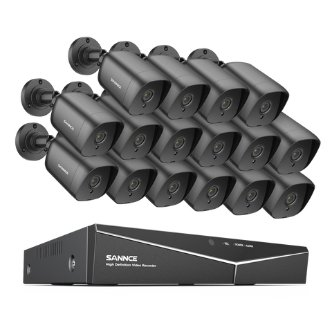 1080p 16CH Analog Überwachungskamera & DVR Set, 16 Stück Schwarz Außen Bullet Kamera, Intelligente Bewegungserkennung, 100ft Infrarot Nachtsicht, IP66 Wasserdicht