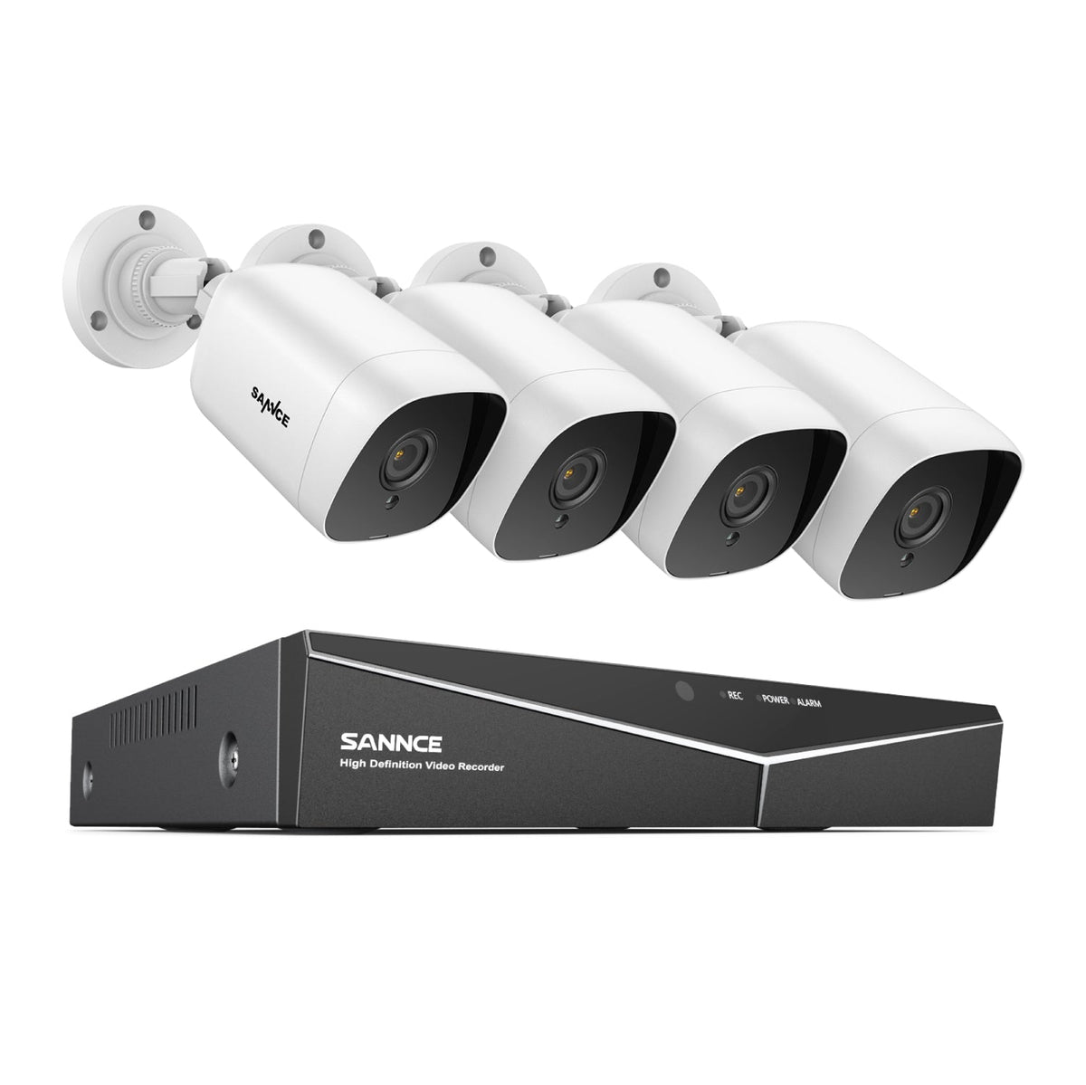 5MP 8CH Überwachungskamera & DVR Set, 4 Stück 5MP Bullet Kamera, Hybrid 5-in-1 DVR, Bewegungserkennung, IP66 Wasserdicht, 100ft Nachtsicht, Audio-Aufnahme, Weiß
