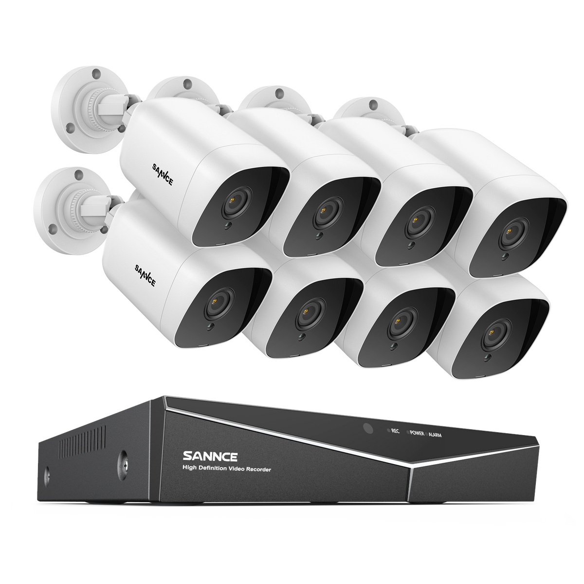 5MP 8CH Überwachungskamera & DVR Set, 8 Stück 5MP Bullet Kamera, Hybrid 5-in-1 DVR, Bewegungserkennung, IP66 Wasserdicht, 100ft Nachtsicht, Audio-Aufnahme, Weiß