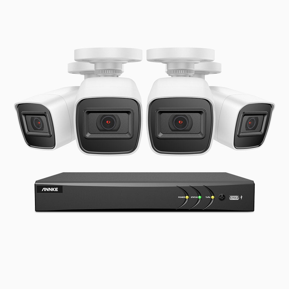 E800 – 4K 8 Kanälen Kabelgebundenes Sicherheitssystem mit 4 Kameras für den Außenbereich, intelligenter DVR mit Personen & Fahrzeugerkennung, H.265+, 100 ft Infrarot-Nachtsicht, IP67 Wasserdicht