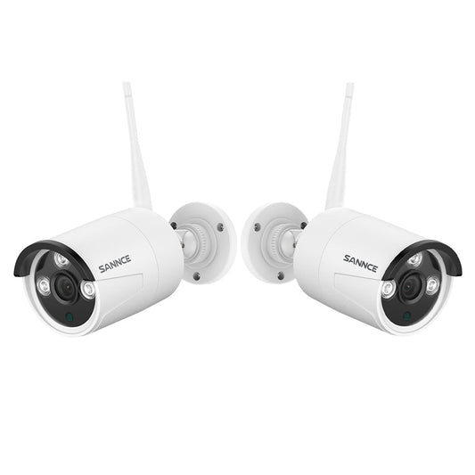 2 Stück Funk Überwachungskamera für Außen und Innen, 5MP Super HD(2880x1620), 100ft Farb-Nachtsicht, Bewegungserkennung, Kompatibel mit Alexa, für Sannce N98WHE NVR