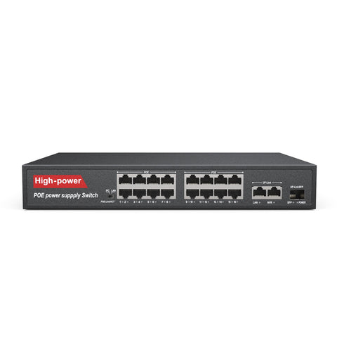 16-Port Gigabit Ethernet PoE Switch, Plug-und-Play, energieeffizient, IEEE 802.3af/at, robustes Metallgehäuse, Desktop oder Wandmontage