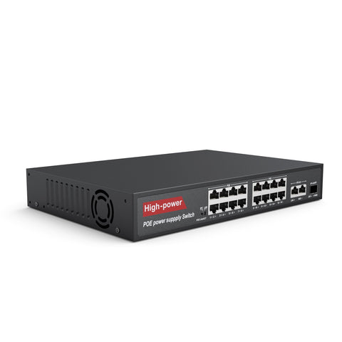 16-Port Gigabit Ethernet PoE Switch, Plug-und-Play, energieeffizient, IEEE 802.3af/at, robustes Metallgehäuse, Desktop oder Wandmontage