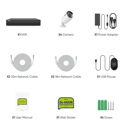 5MP 8 Kanal POE Überwachungskamera Set,  Plug und Play, Personenerkennung, Audioaufnahme, E-Mail/Push Benachrichtigung, IP66 Wasserdicht (4x5MP POE Kamera und 8MP 8CH NVR)