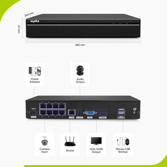 5MP 8 Kanal POE Überwachungskamera Set,  Plug und Play, Personenerkennung, Audioaufnahme, E-Mail/Push Benachrichtigung, IP66 Wasserdicht (8x5MP POE Kamera und 8MP 8CH NVR)