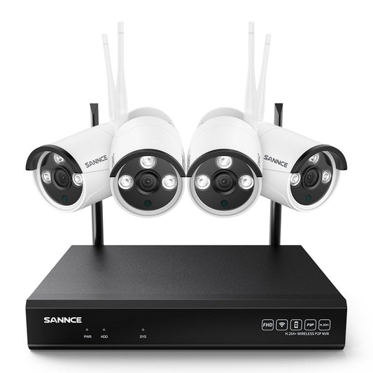 5MP 10CH Funk Bullet Überwachungskamera Set, 100ft Farb-Nachtsicht, 2-Wege-Audio, Kabellose Repeater-Funktion, KI-Bewegungserkennung, IP66 Wasserdicht (4x5MP IP Kamera und 8MP 10CH NVR)