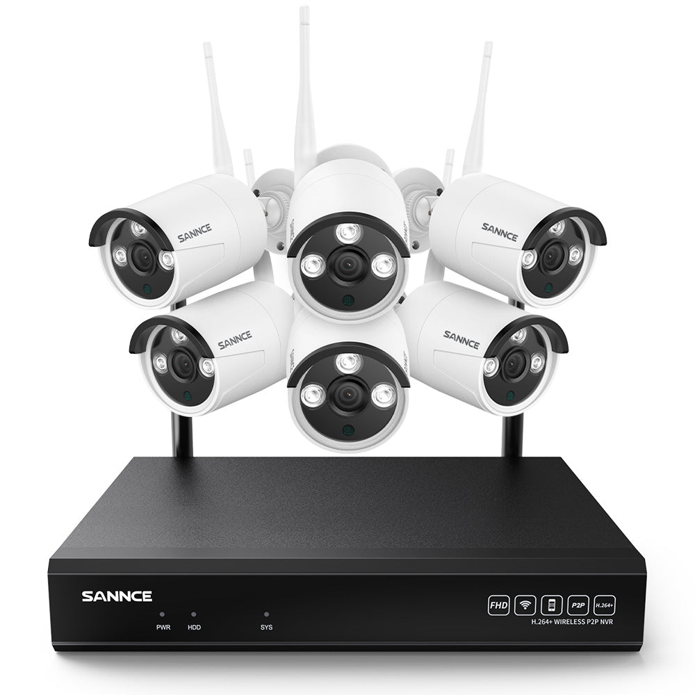 5MP 10CH Funk Bullet Überwachungskamera Set, 100ft Farb-Nachtsicht, 2-Wege-Audio, Kabellose Repeater-Funktion, KI-Bewegungserkennung, IP66 Wasserdicht (6x5MP IP Kamera und 8MP 10CH NVR)