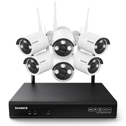 5MP 10CH Funk Bullet Überwachungskamera Set, 100ft Farb-Nachtsicht, 2-Wege-Audio, Kabellose Repeater-Funktion, KI-Bewegungserkennung, IP66 Wasserdicht (6x5MP IP Kamera und 8MP 10CH NVR)