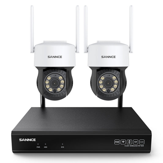 5MP 10CH Funk PTZ Überwachungskamera Set, 350°/90° PTZ Schwenkbar, Nachtsicht in Farbe, Kabellose Repeater-Funktion, Bewegungserkennung, Kompatibel mit Alexa (2x5MP PTZ IP Kamera und 8MP 10CH NVR)