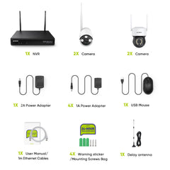 5MP 10CH Funk PTZ & Bullet Überwachungskamera Set, 350°/90° PTZ Schwenkbar, Kabellose Repeater, 2-Wege-Audio, Intelligente Personenerkennung, Kompatibel mit Alexa, IP66 Wasserdicht (2xPTZ Kamera, 2xBullet Kamera und 8MP 10CH NVR)