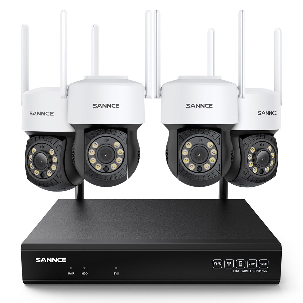 5MP 10CH Funk PTZ Überwachungskamera Set, 350°/90° PTZ Schwenkbar, Nachtsicht in Farbe, Kabellose Repeater-Funktion, Bewegungserkennung, Kompatibel mit Alexa (4x5MP PTZ IP Kamera und 8MP 10CH NVR)