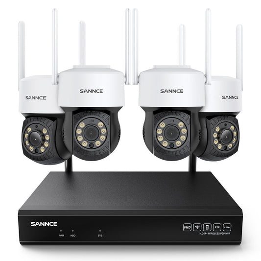 5MP 10CH Funk PTZ Überwachungskamera Set, 350°/90° PTZ Schwenkbar, Nachtsicht in Farbe, Kabellose Repeater-Funktion, Bewegungserkennung, Kompatibel mit Alexa (4x5MP PTZ IP Kamera und 8MP 10CH NVR)