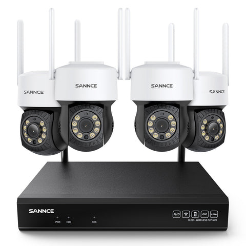5MP 10CH Funk PTZ Überwachungskamera Set, 350°/90° PTZ Schwenkbar, Nachtsicht in Farbe, Kabellose Repeater-Funktion, Bewegungserkennung, Kompatibel mit Alexa (4x5MP PTZ IP Kamera und 8MP 10CH NVR)
