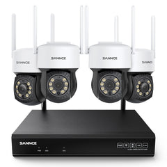 5MP 10CH Funk PTZ Überwachungskamera Set, 350°/90° PTZ Schwenkbar, Nachtsicht in Farbe, Kabellose Repeater-Funktion, Bewegungserkennung, Kompatibel mit Alexa (4x5MP PTZ IP Kamera und 8MP 10CH NVR)
