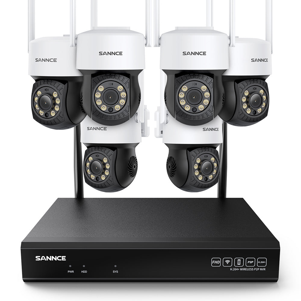 5MP 10CH Funk PTZ Überwachungskamera Set, 350°/90° PTZ Schwenkbar, Nachtsicht in Farbe, Kabellose Repeater-Funktion, Bewegungserkennung, Kompatibel mit Alexa (6x5MP PTZ IP Kamera und 8MP 10CH NVR)