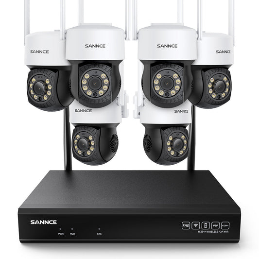5MP 10CH Funk PTZ Überwachungskamera Set, 350°/90° PTZ Schwenkbar, Nachtsicht in Farbe, Kabellose Repeater-Funktion, Bewegungserkennung, Kompatibel mit Alexa (6x5MP PTZ IP Kamera und 8MP 10CH NVR)