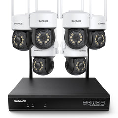 3MP 10CH WLAN PTZ Überwachungskamera Set, 350°/90° PTZ Schwenkbar, Farbnachtsicht, Bewegungserkennung, Kompatibel mit Alexa, IP66 Wasserdicht (6x3MP PTZ Kamera und 8MP 10CH NVR)