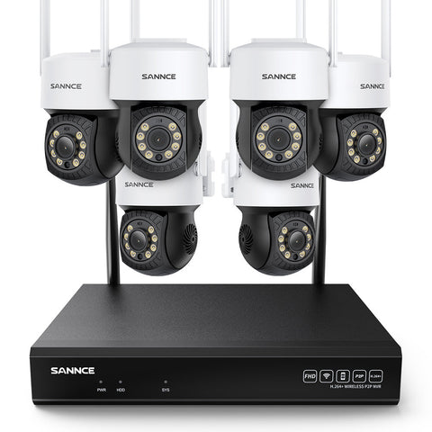 5MP 10CH Funk PTZ Überwachungskamera Set, 350°/90° PTZ Schwenkbar, Nachtsicht in Farbe, Kabellose Repeater-Funktion, Bewegungserkennung, Kompatibel mit Alexa (6x5MP PTZ IP Kamera und 8MP 10CH NVR)