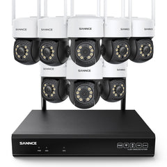 5MP 10CH Funk PTZ Überwachungskamera Set, 350°/90° PTZ Schwenkbar, Nachtsicht in Farbe, Kabellose Repeater-Funktion, Bewegungserkennung, Kompatibel mit Alexa (8x5MP PTZ IP Kamera und 8MP 10CH NVR)