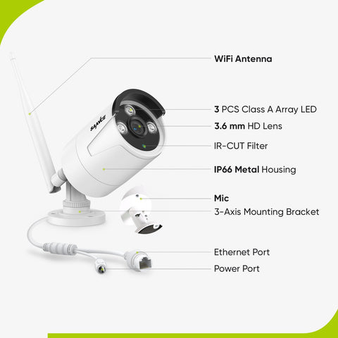WLAN 3MP 8CH Überwachungskamera Set für Außen Mit 8x3MP 2K WLAN Bullet-Kamera Und 5MP 8CH NVR (Audioaufnahme, IP66 Wasserdicht, KI-Personenerkennung, Alexa Unterstützung)