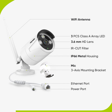 WLAN 3MP 8CH Überwachungskamera Set für Außen Mit 6x3MP 2K WLAN Bullet-Kamera Und 5MP 8CH NVR (Audioaufnahme, IP66 Wasserdicht, KI-Personenerkennung, Alexa Unterstützung)