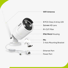 WLAN 3MP 10CH Überwachungskamera Set für Außen,  Audioaufnahme, IP66 Wasserdicht, KI-Personenerkennung, Alexa Unterstützung (6x3MP IP Bullet-Kamera und 8MP 10CH NVR)