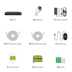 4K 16CH POE Überwachungskamera Set, 8MP Ultra-HD (3840×2160), 2-Wege-Audio, Intelligente Personen-/Fahrzeugerkennung, Fernzugriff, IP66 Wasserdicht (8MP IP Kamera und 16CH NVR)