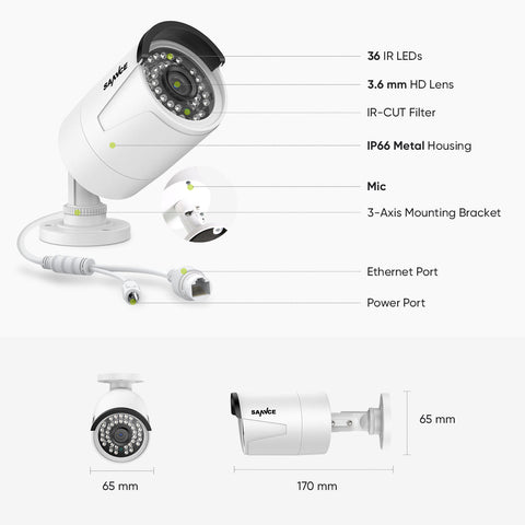 4K 8-Kanal POE Überwachungskamera Set, Intelligente Personen-/Fahrzeugerkennung, Sofortige Alarmierung, 2-Wege-Audio, Fernzugriff, Onvif Unterstützt, IP66 Wasserdicht (6x8MP POE Kamera und 8MP 8CH NVR)